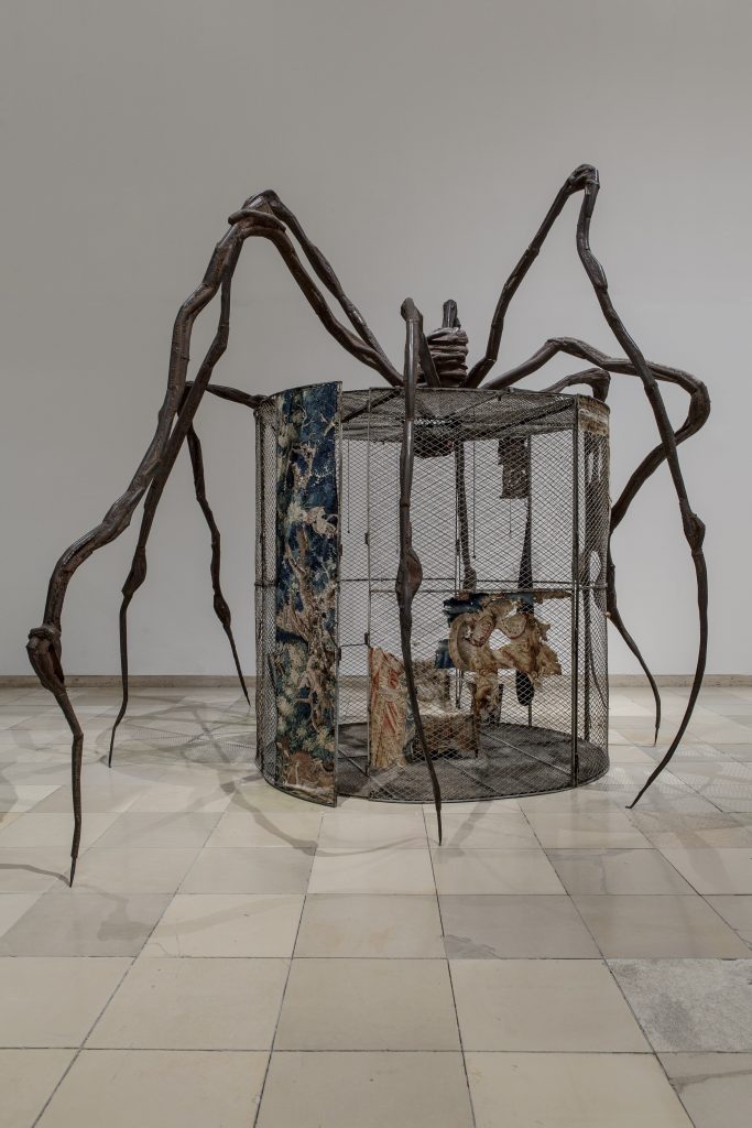 Louise Bourgeois Spider, 1997 Steel, tapestry, wood, glass, fabric, rubber, silver, gold and bone 449.6 x 665.5 x 518.2 cm. © The Easton Foundation/VAGA at ARS, NY and DACS, London 2021. Photo: Maximilian Geuter