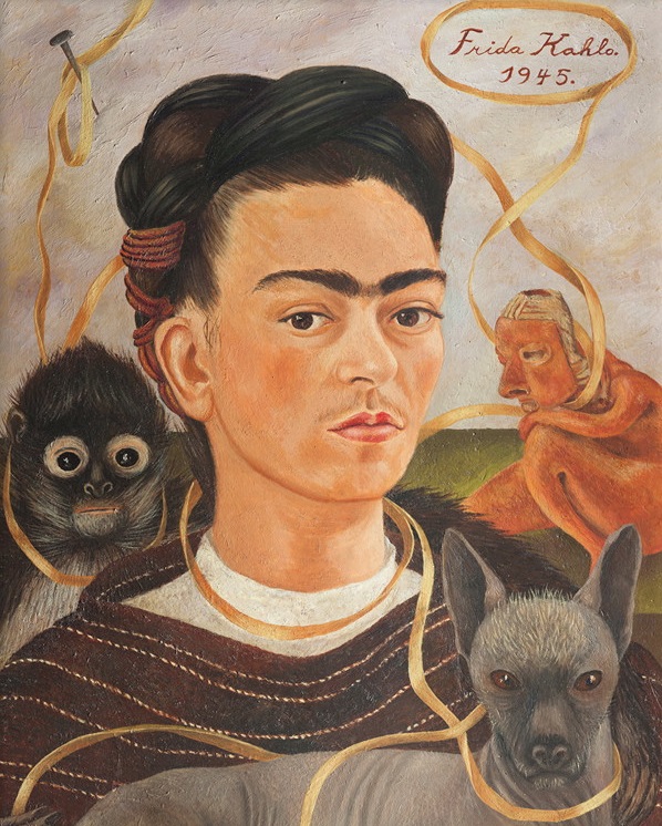 Autorretrato com pequeno macaco. Frida Kahlo, 1945.