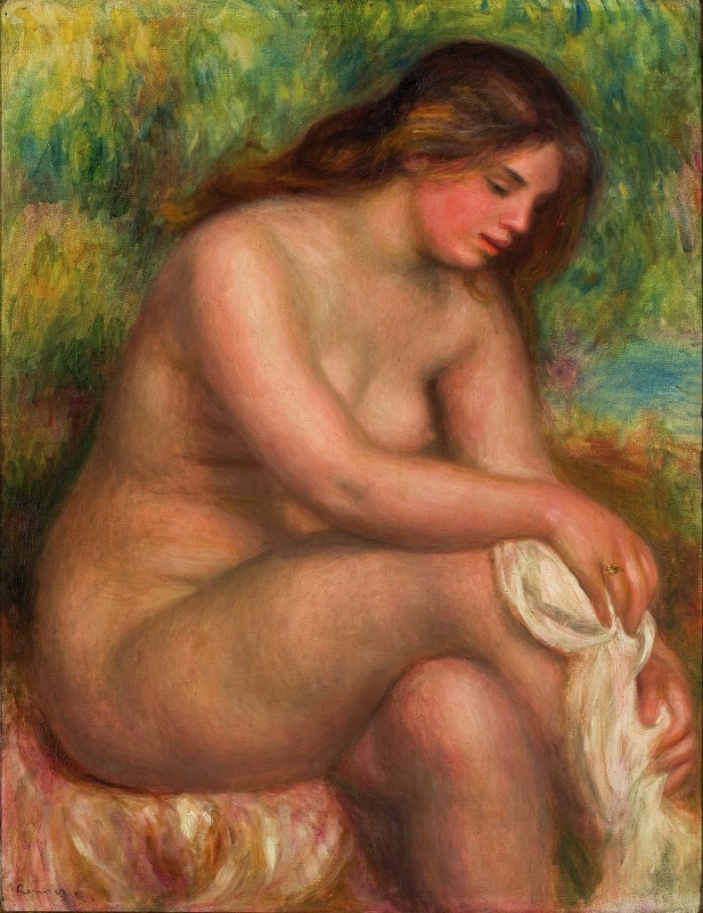 A banhista enxugando a perna direita, 1910, Renoir.
